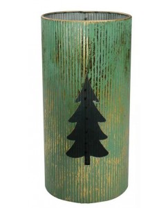 Rustic Green and Gold Christmas Tree Tabletop Lantern